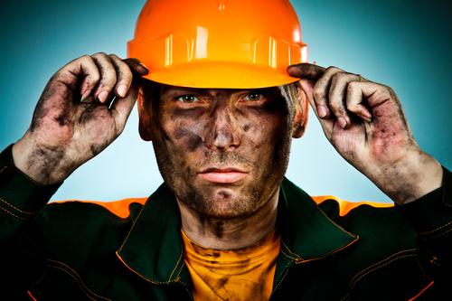 oil industry worker on blue background