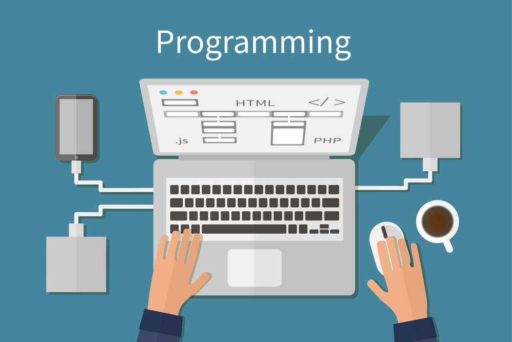 Programming and coding, website deveopment, web design. Flat vector illustration