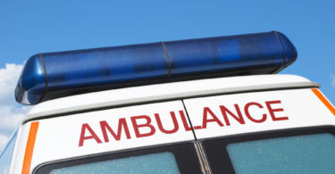 Close-up of back of ambulance taken on sunny day