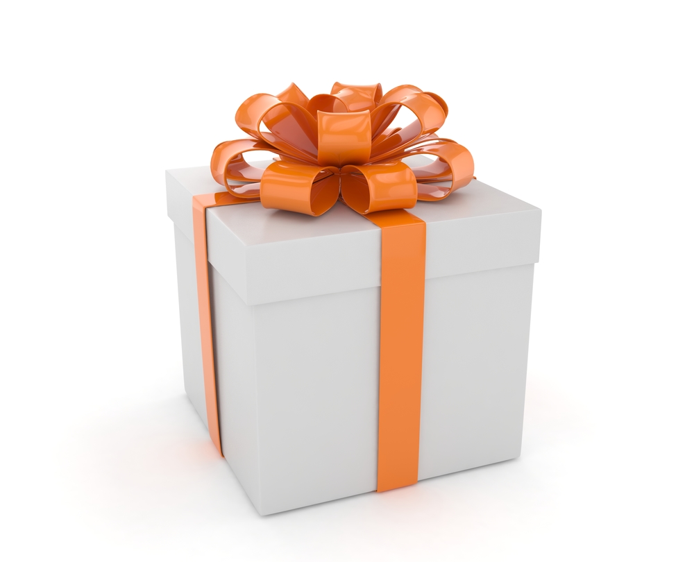 gift box with bows isolated on white. 3d rendering.